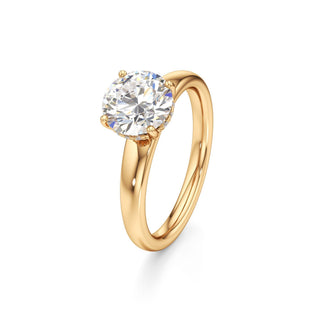 Adalia wide band hidden halo engagement ring, Round lab grown diamond, 14K yellow gold, view 1