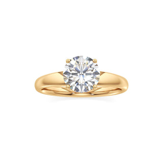 Adalia wide band hidden halo engagement ring, Round lab grown diamond, 14K yellow gold, view 3