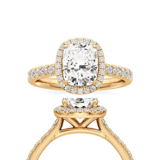 Camellia Elongated Cushion Halo with Diamond Band