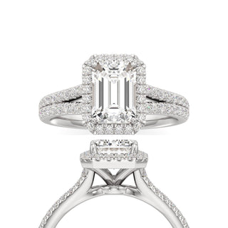 Cassia Emerald Halo with Split Diamond Band