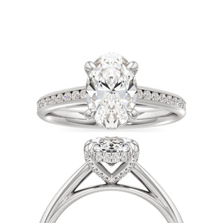 Cathedral Channel Set Diamond Basket Pear Engagement Ring