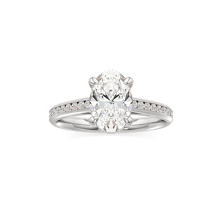 Cathedral Channel Set Diamond Basket Pear Engagement Ring