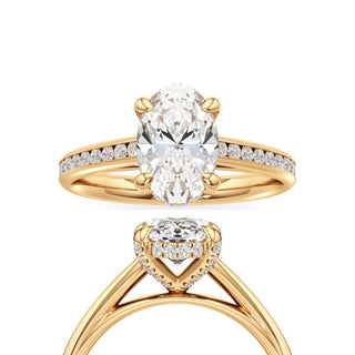Cathedral Channel Set Diamond Basket Oval Engagement Ring