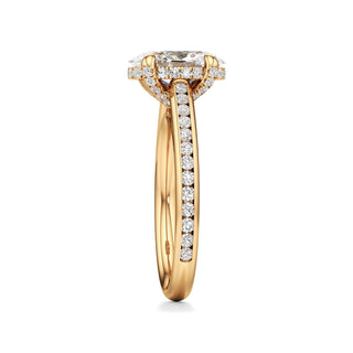 Cathedral Channel Set Diamond Basket Pear Engagement Ring