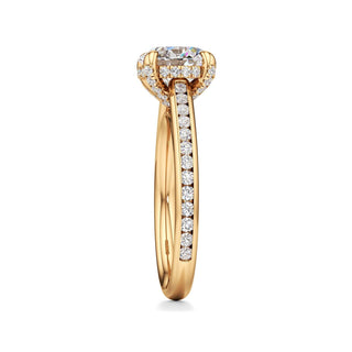 Cathedral Channel Set Diamond Basket Pear Engagement Ring
