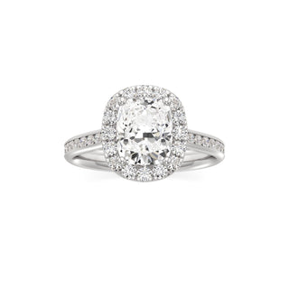 Cathedral Channel Set Halo Emerald Engagement Ring