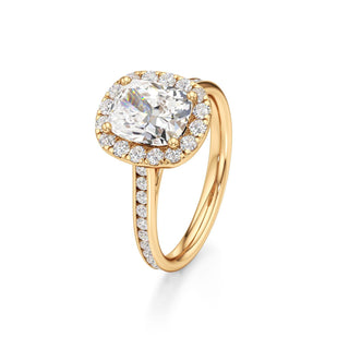 Cathedral Channel Set Halo Emerald Engagement Ring