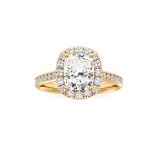 Cathedral Channel Set Halo Emerald Engagement Ring