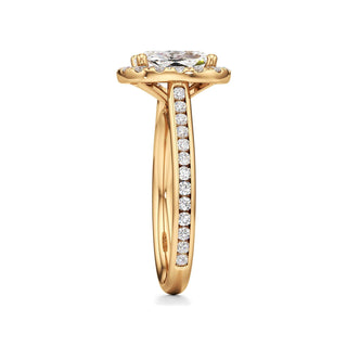 Cathedral Channel Set Halo Emerald Engagement Ring