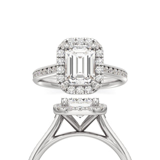 Cathedral Channel Set Halo Emerald Engagement Ring
