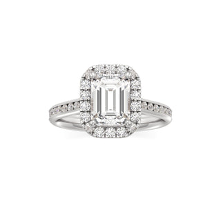 Cathedral Channel Set Halo Emerald Engagement Ring