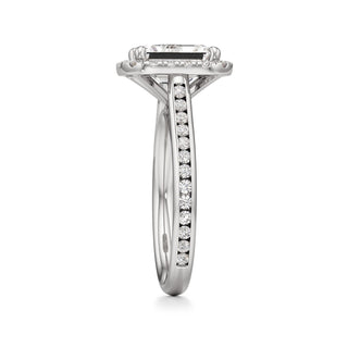 Cathedral Channel Set Halo Emerald Engagement Ring
