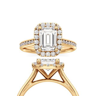 Cathedral Channel Set Halo Emerald Engagement Ring