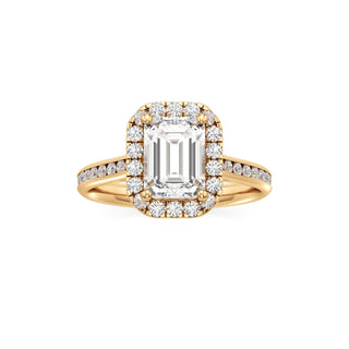 Cathedral Channel Set Halo Emerald Engagement Ring