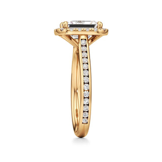 Cathedral Channel Set Halo Emerald Engagement Ring