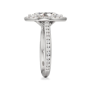 Cathedral Channel Set Halo Emerald Engagement Ring