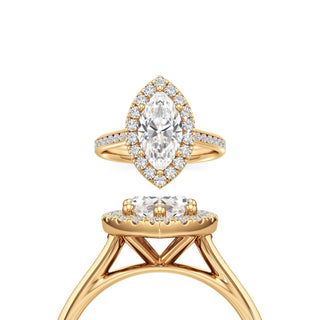 Cathedral Channel Set Halo Marquise Engagement Ring