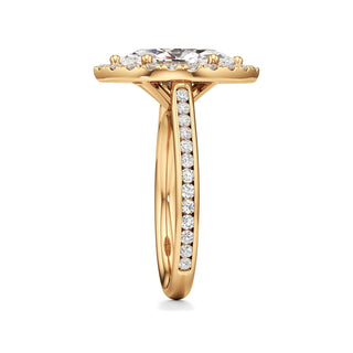 Cathedral Channel Set Halo Emerald Engagement Ring