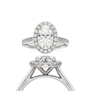Cathedral Channel Set Halo Emerald Engagement Ring