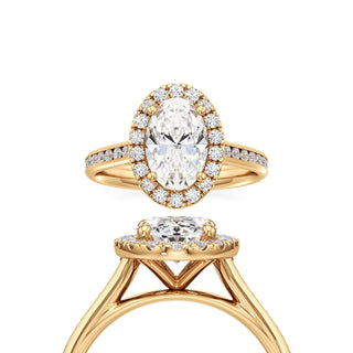 Cathedral Channel Set Halo Oval Engagement Ring