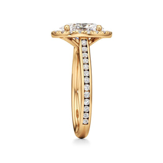 Cathedral Channel Set Halo Emerald Engagement Ring