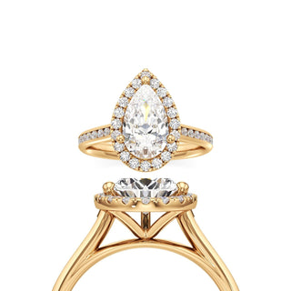 Cathedral Channel Set Halo Pear Engagement Ring