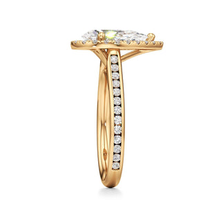 Cathedral Channel Set Halo Emerald Engagement Ring