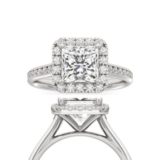 Cathedral Channel Set Halo Emerald Engagement Ring