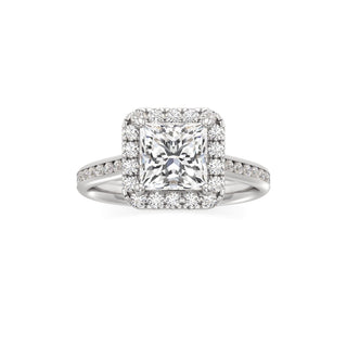 Cathedral Channel Set Halo Emerald Engagement Ring
