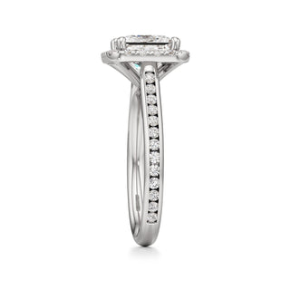 Cathedral Channel Set Halo Emerald Engagement Ring