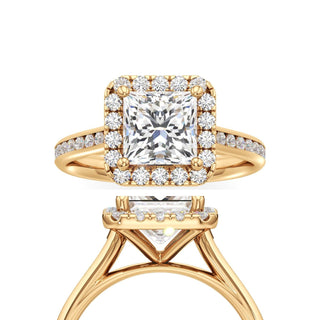 Cathedral Channel Set Halo Princess Engagement Ring