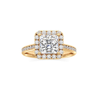 Cathedral Channel Set Halo Emerald Engagement Ring