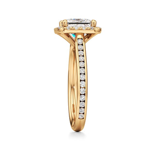 Cathedral Channel Set Halo Emerald Engagement Ring