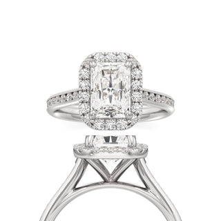 Cathedral Channel Set Halo Emerald Engagement Ring