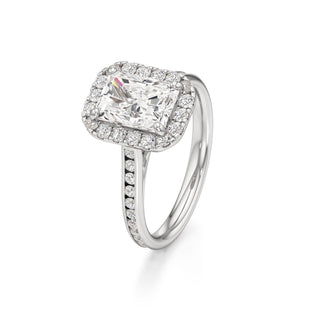 Cathedral Channel Set Halo Emerald Engagement Ring