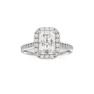 Cathedral Channel Set Halo Emerald Engagement Ring