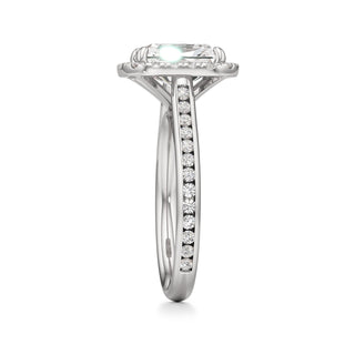 Cathedral Channel Set Halo Emerald Engagement Ring