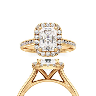 Cathedral Channel Set Halo Radiant Engagement Ring