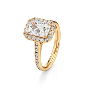 Cathedral Channel Set Halo Emerald Engagement Ring