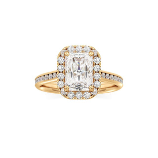 Cathedral Channel Set Halo Emerald Engagement Ring