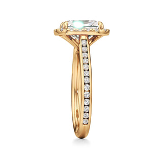 Cathedral Channel Set Halo Emerald Engagement Ring
