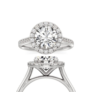 Cathedral Channel Set Halo Emerald Engagement Ring