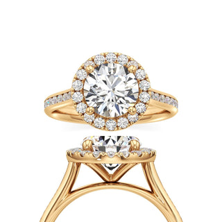 Cathedral Channel Set Halo Round Engagement Ring