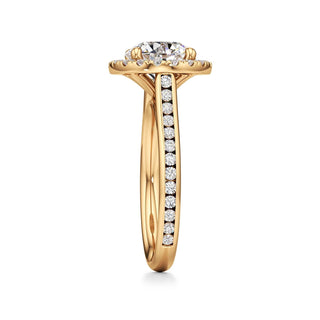 Cathedral Channel Set Halo Emerald Engagement Ring