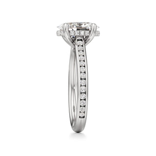 Cathedral Channel Set Hidden Halo Emerald Engagement Ring