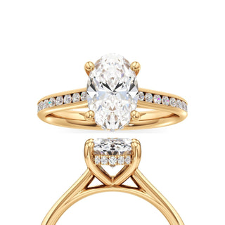 Cathedral Channel Set Hidden Halo Oval Engagement Ring