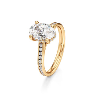 Cathedral Channel Set Hidden Halo Emerald Engagement Ring