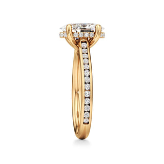 Cathedral Channel Set Hidden Halo Emerald Engagement Ring