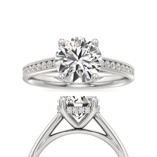 Cathedral Channel Set Hidden Halo Emerald Engagement Ring