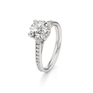 Cathedral Channel Set Hidden Halo Emerald Engagement Ring